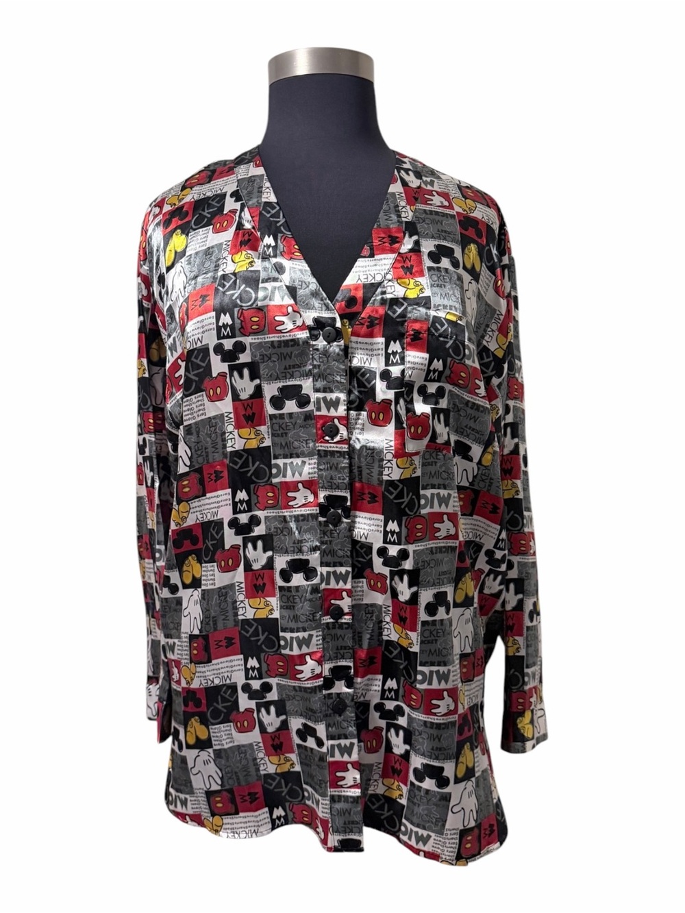 VTG Disney World Mickey Mouse Colorblock Satin Pajama Top Size XL